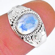 925 silver 1.87cts faceted natural rainbow moonstone oval ring size 5.5 y17616