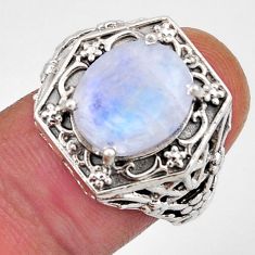 925 silver 4.70cts faceted natural rainbow moonstone oval ring size 6.5 y46156