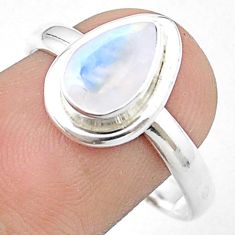 925 silver 2.42cts faceted natural rainbow moonstone pear ring size 9 u34348