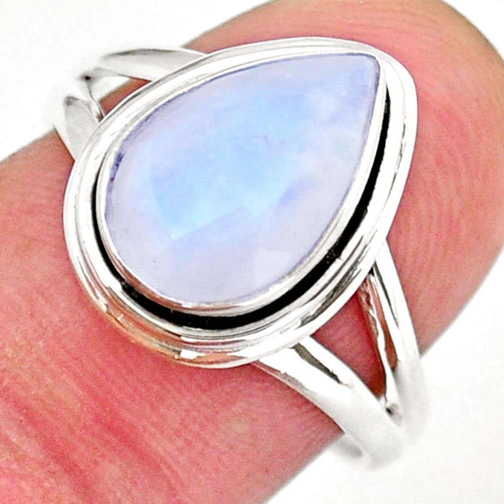 925 silver 4.53cts faceted natural rainbow moonstone pear ring size 7.5 y16270