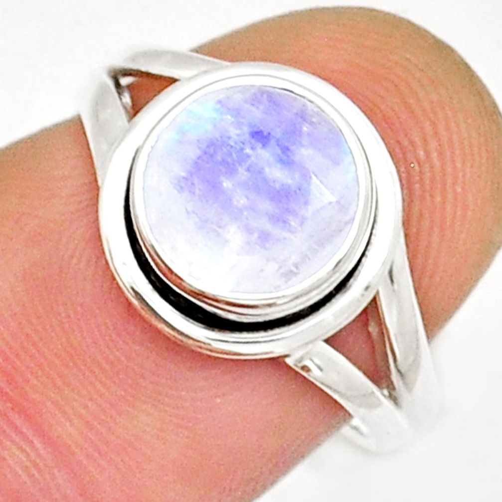 925 silver 3.26cts faceted natural rainbow moonstone round ring size 6.5 y13716