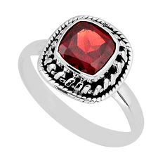 925 silver 2.39cts faceted natural red garnet cushion shape ring size 7.5 y75900