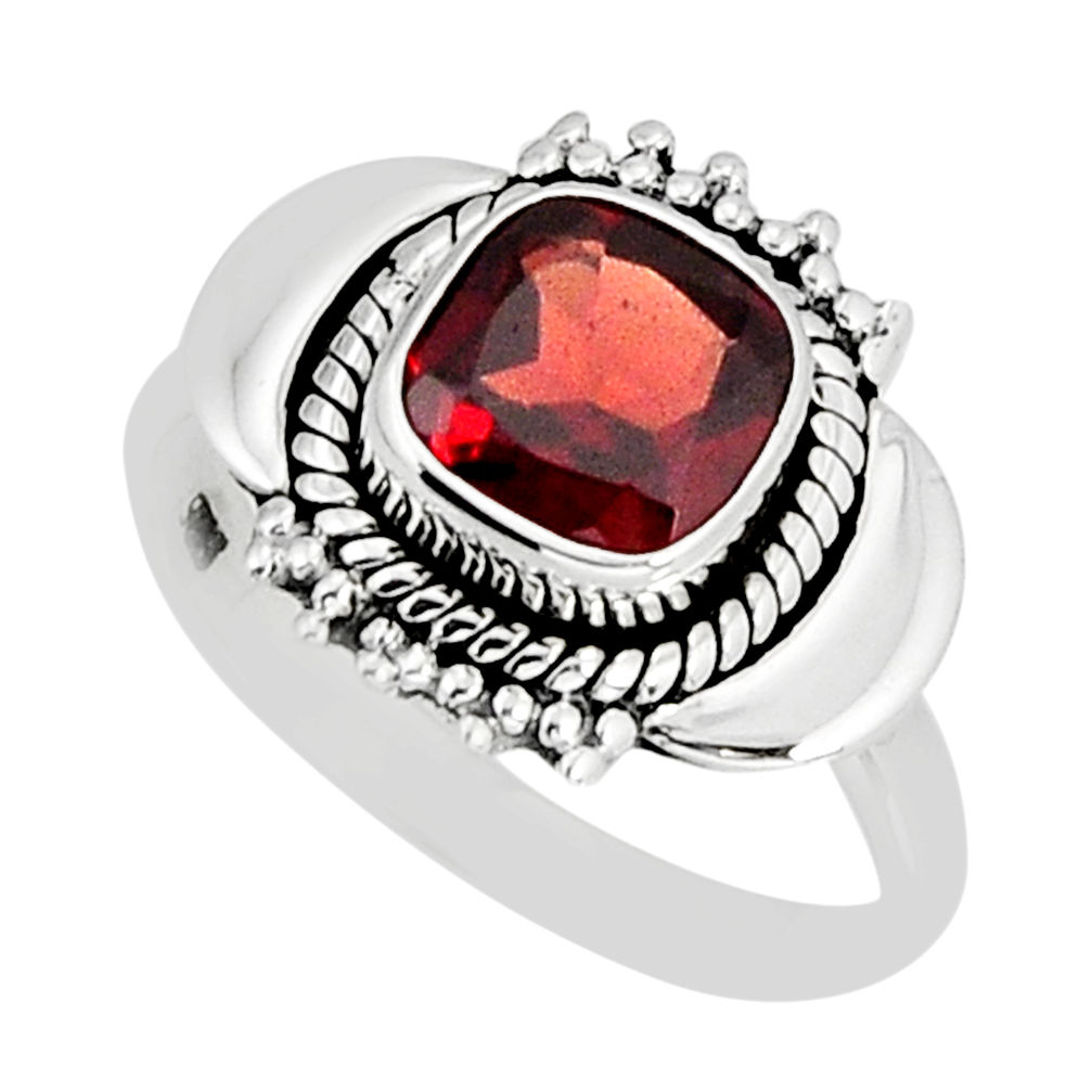 925 silver 2.39cts faceted natural red garnet cushion shape ring size 6.5 y75909