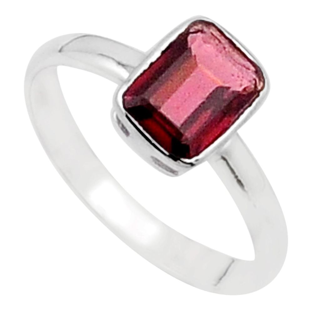925 silver 2.18cts faceted natural red garnet octagan shape ring size 8 u35620