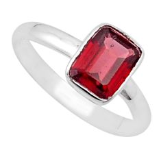 925 silver 2.00cts faceted natural red garnet octagan shape ring size 9 u35317