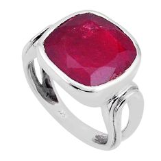 925 silver 12.46cts faceted natural red ruby cushion shape ring size 7.5 n54597