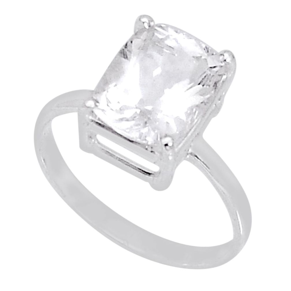 925 silver 4.21cts faceted natural white pollucite octagan ring size 7.5 y2080