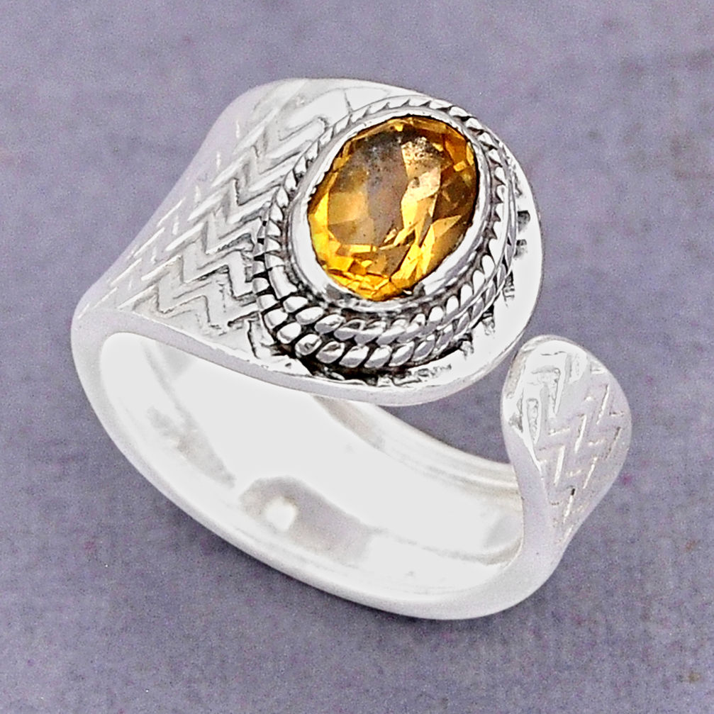 925 silver 2.01cts faceted natural yellow citrine adjustable ring size 7 y75873