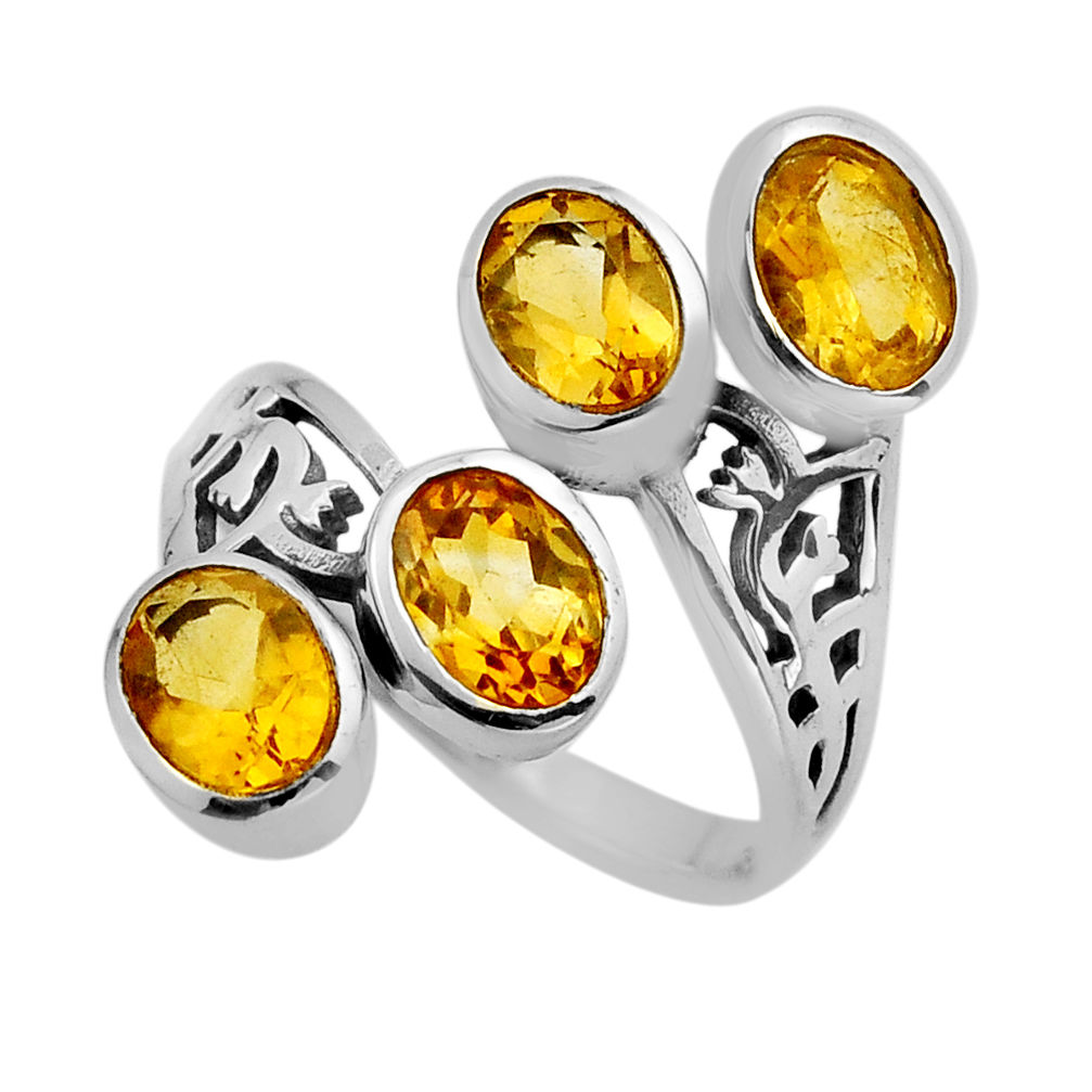 925 silver 6.03cts faceted natural yellow citrine adjustable ring size 8 y82798