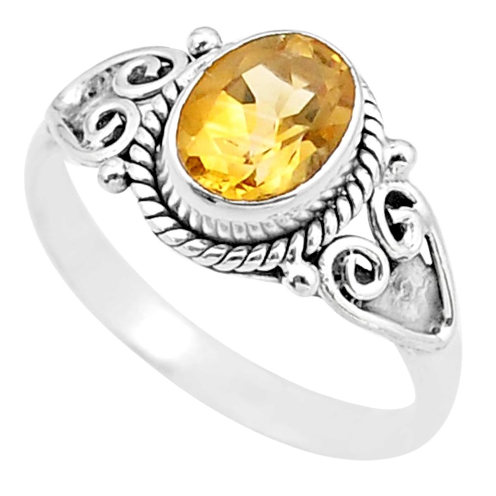 925 silver 2.14cts faceted natural yellow citrine oval ring size 7.5 u40069