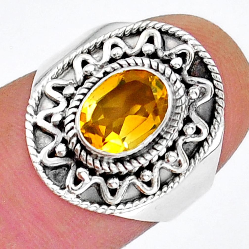 925 silver 2.09cts faceted natural yellow citrine oval ring size 6.5 y17634