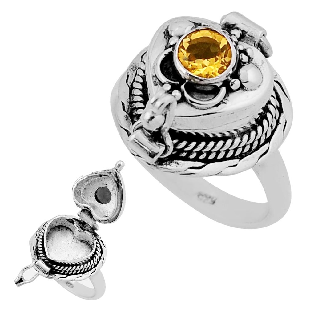 925 silver 0.79cts faceted natural yellow citrine poison box ring size 6 n39088