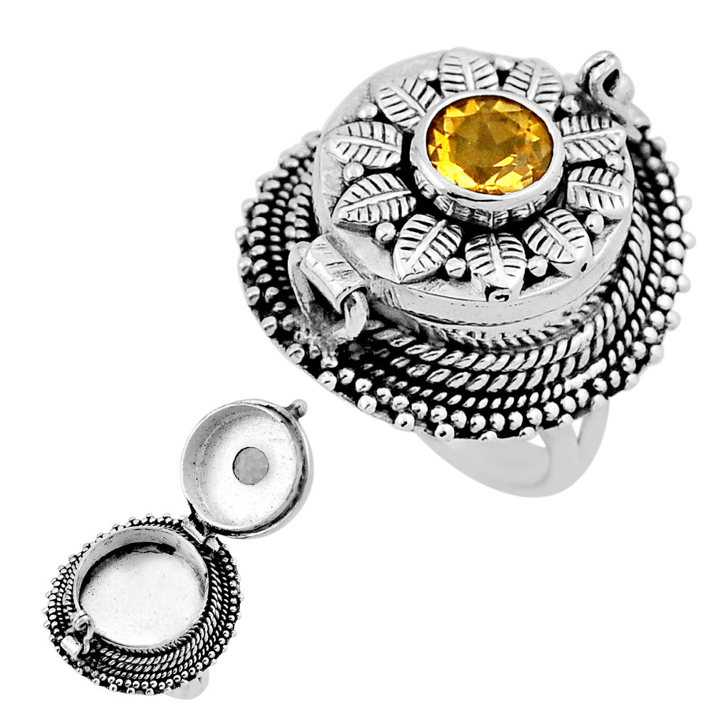925 silver 2.34cts faceted natural yellow citrine poison box ring size 7 n39166