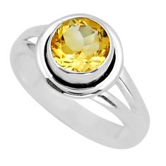 925 silver 2.30cts faceted natural yellow citrine round ring size 6.5 y16357