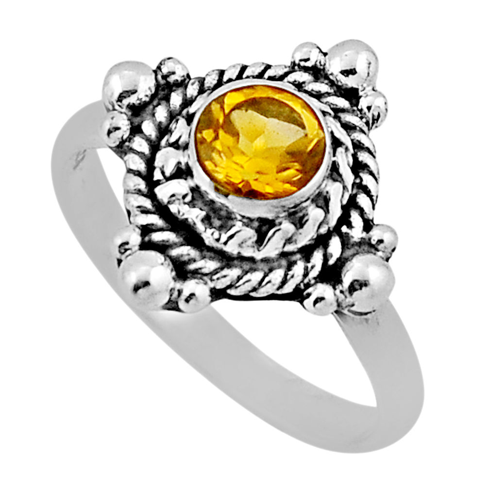 925 silver 0.77cts faceted natural yellow citrine round shape ring size 6 n37297