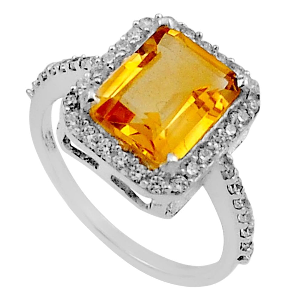 925 silver 4.24cts faceted natural yellow citrine topaz ring size 6.5 n19589
