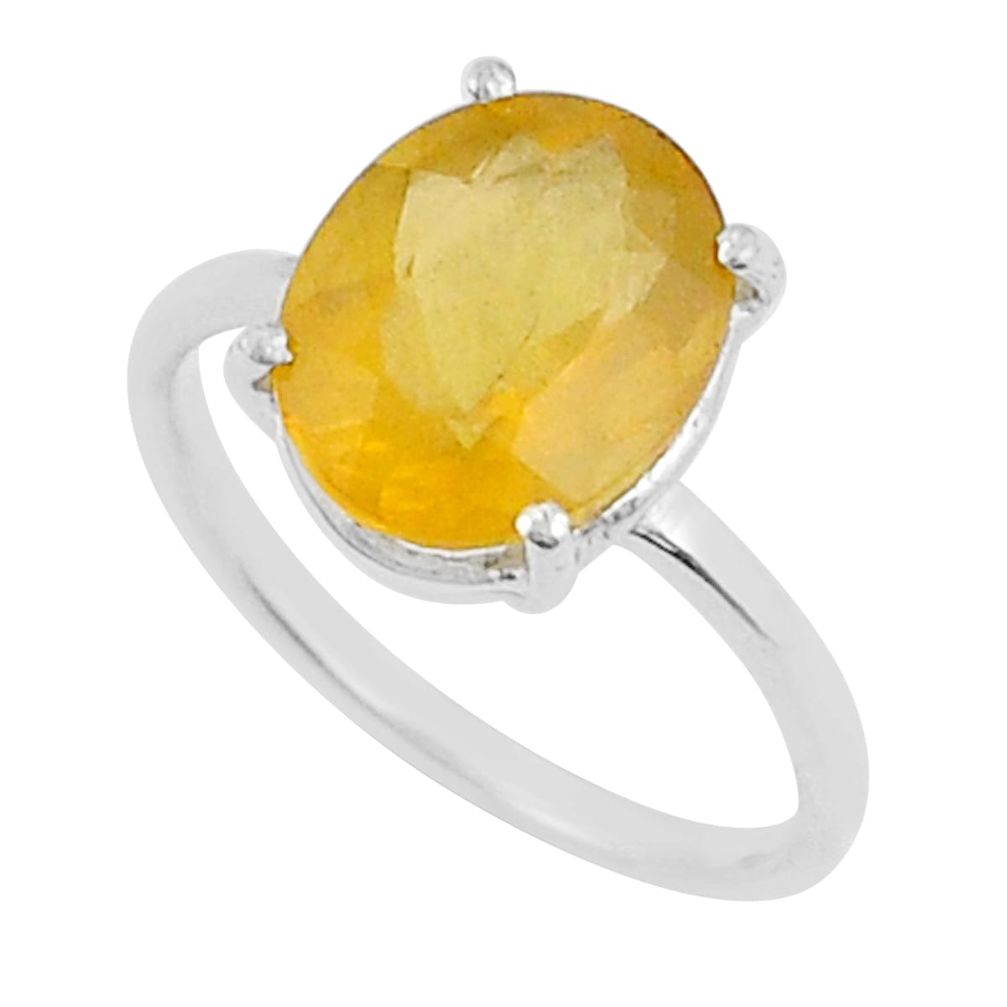 925 silver 3.86cts faceted natural yellow mexican fire opal ring size 5.5 y25592