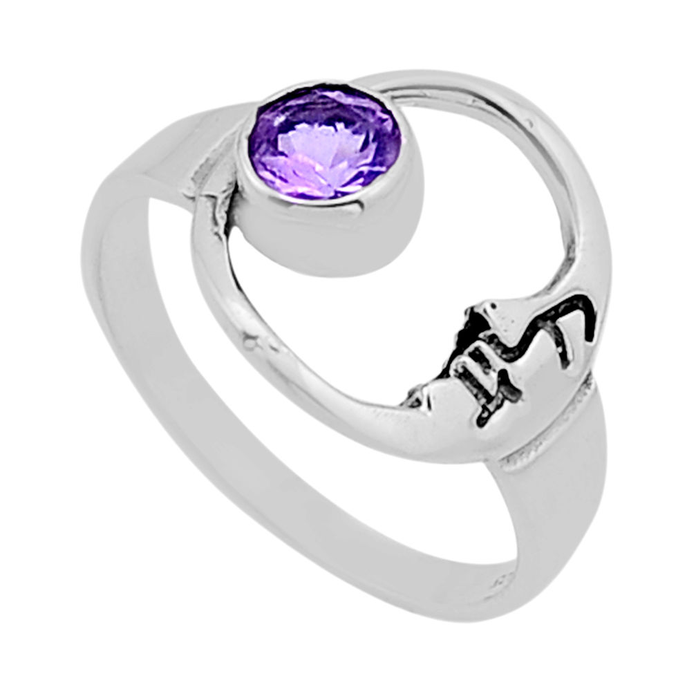 925 silver 0.76cts faceted purple amethyst crescent moon star ring size 8 n53275