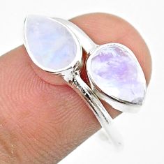 925 silver 4.28cts faceted rainbow moonstone pear adjustable ring size 8 u34269
