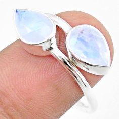 925 silver 4.78cts faceted rainbow moonstone pear adjustable ring size 9 u34273