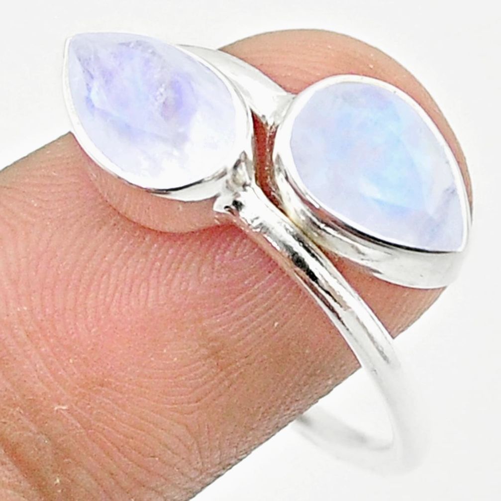925 silver 4.72cts faceted rainbow moonstone pear adjustable ring size 9 u34277