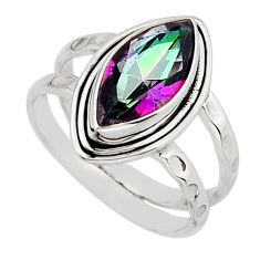 925 silver 5.35cts faceted rainbow topaz marquise shape ring size 7.5 y79348