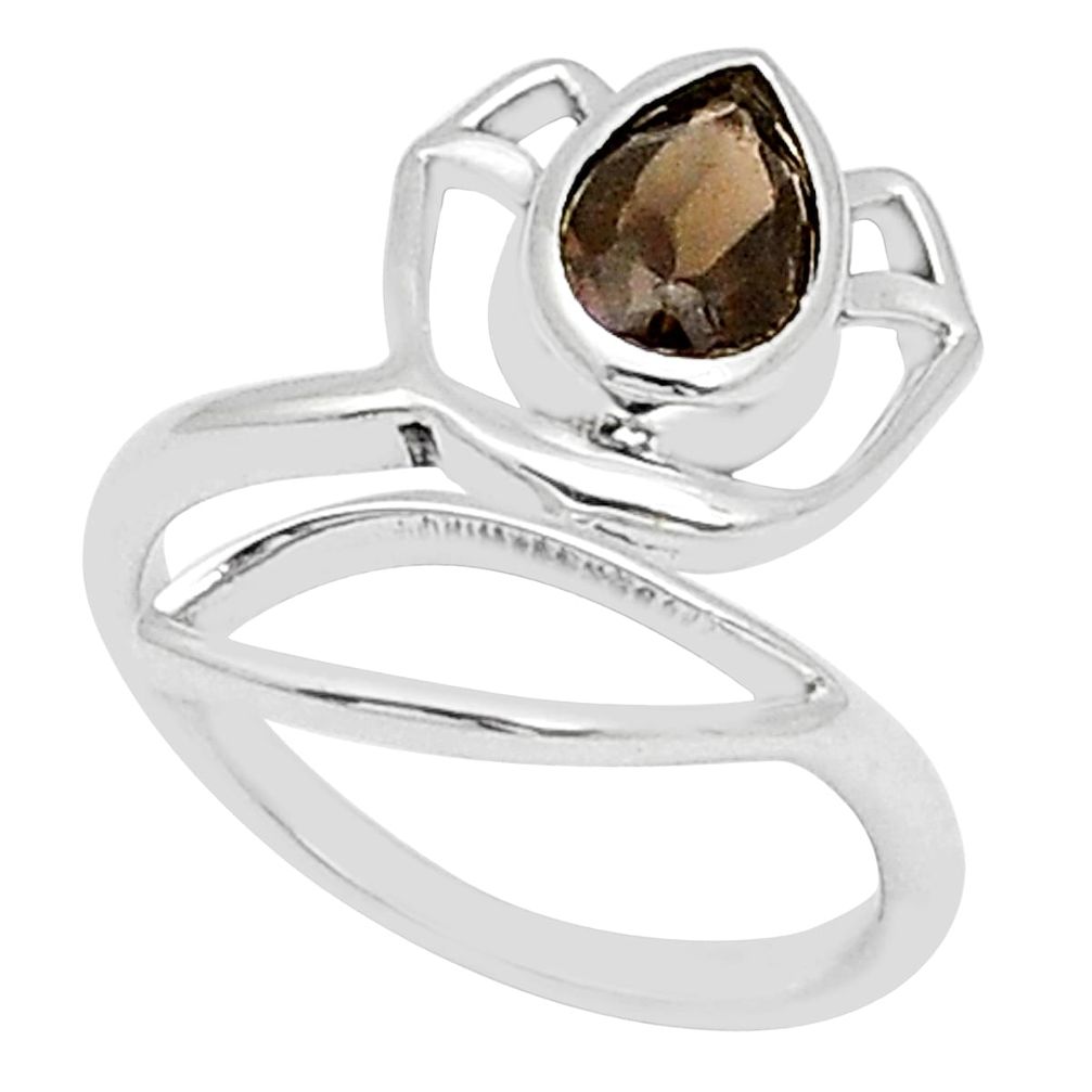 925 silver 1.96cts faceted smoky topaz pear adjustable lotus ring size 5 u75597