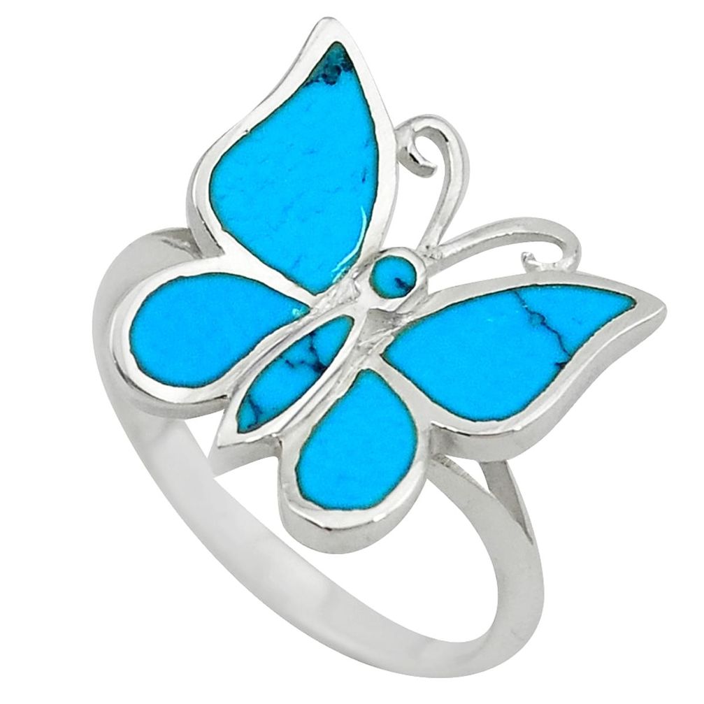 925 silver fine blue turquoise enamel butterfly ring size 9 a55158 c13424