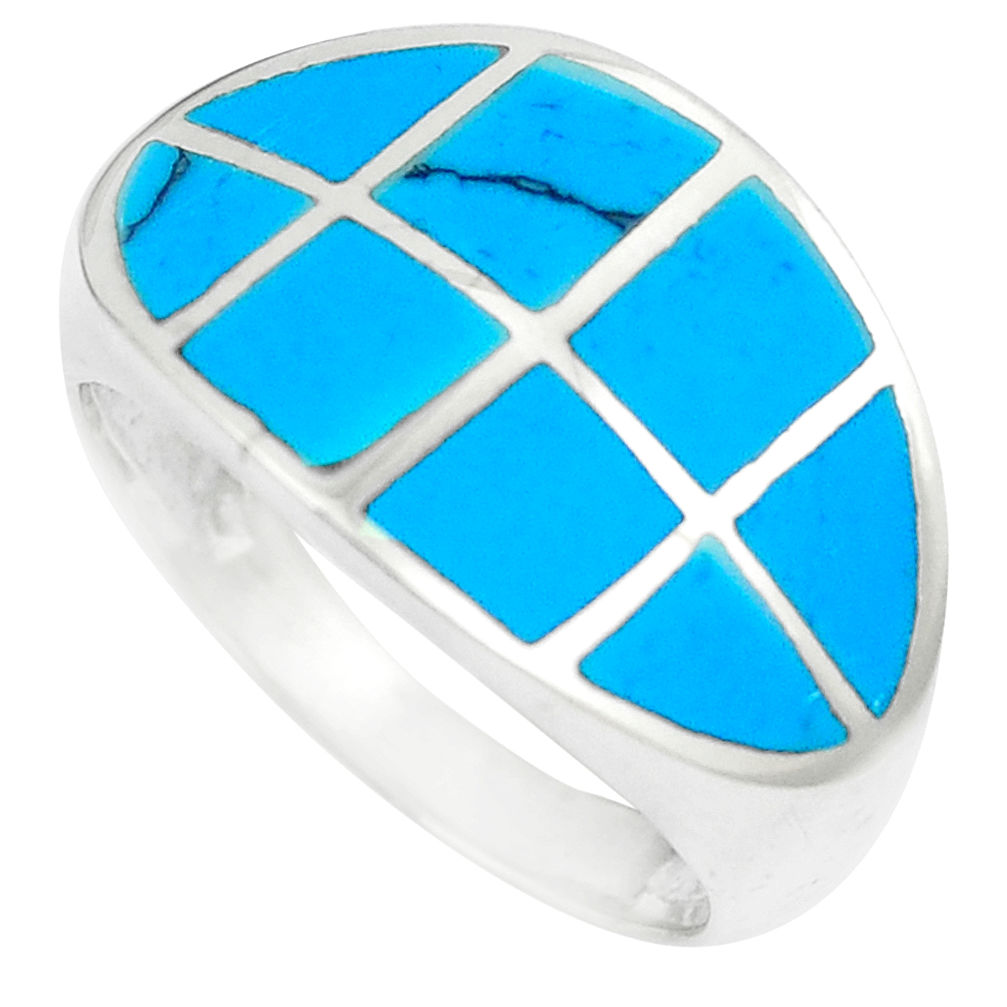 925 silver 4.89gms fine blue turquoise enamel ring size 6.5 a88504 c13164