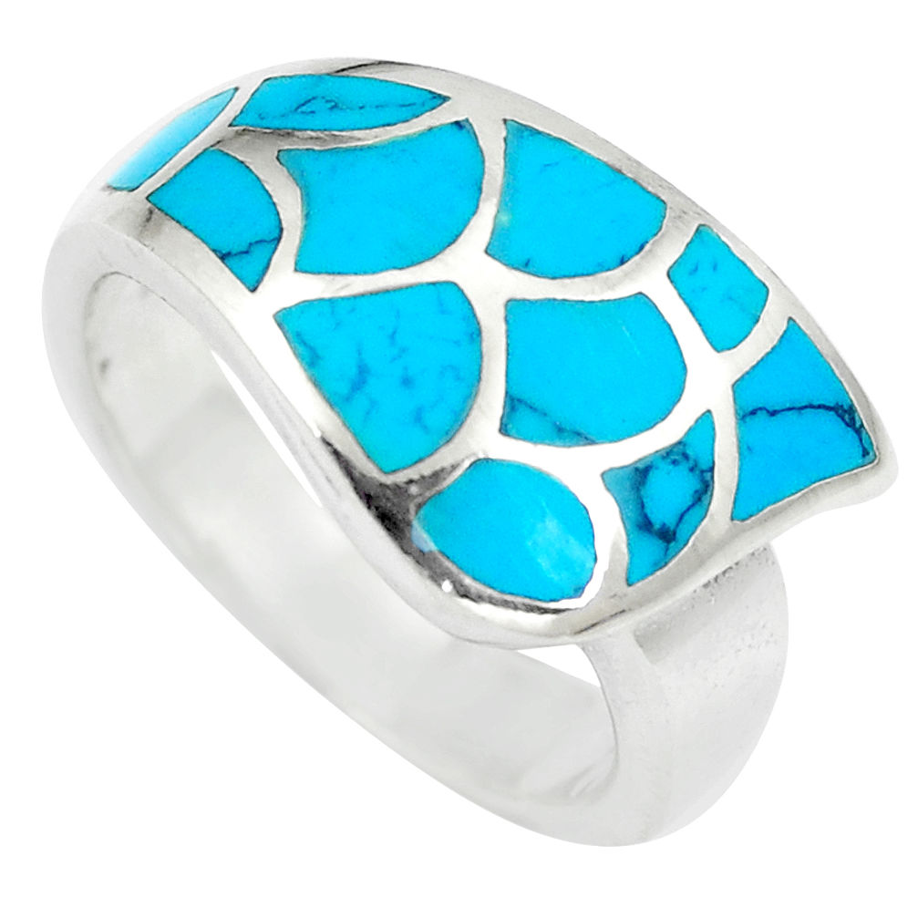 925 silver 7.02gms fine blue turquoise enamel ring size 7.5 a88511 c13525