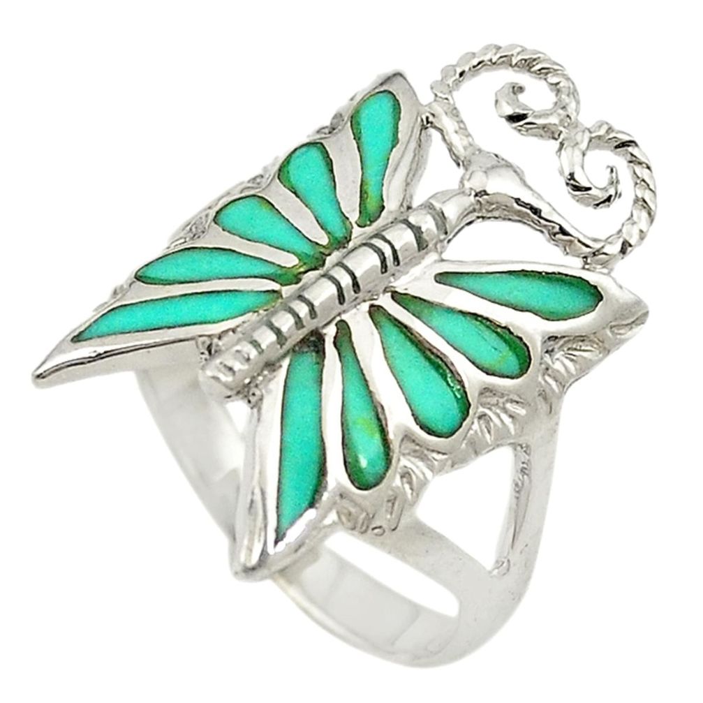 925 silver fine green turquoise enamel butterfly ring jewelry size 7.5 c12183