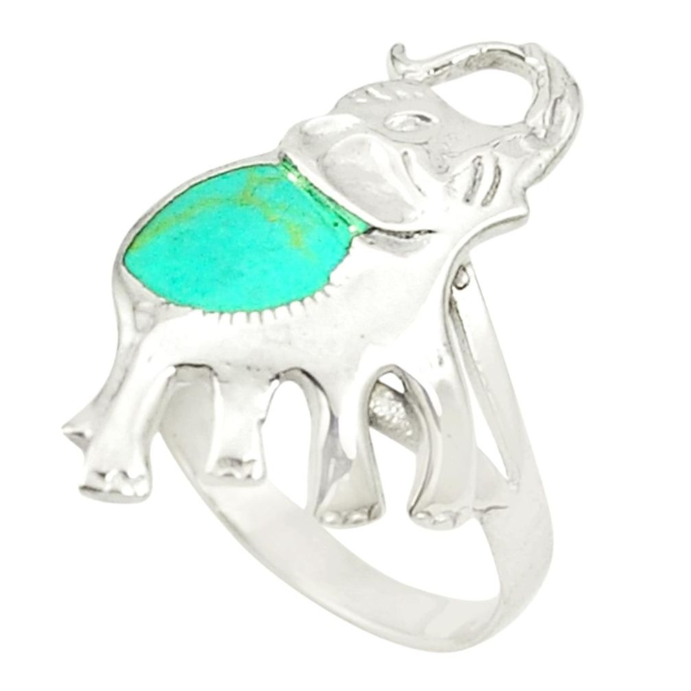 925 silver fine green turquoise enamel elephant ring jewelry size 6.5 c12219