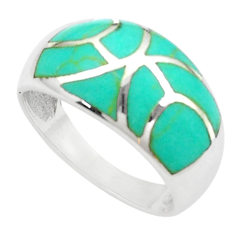 925 silver 5.69gms fine green turquoise enamel ring size 9 a91945 c13354