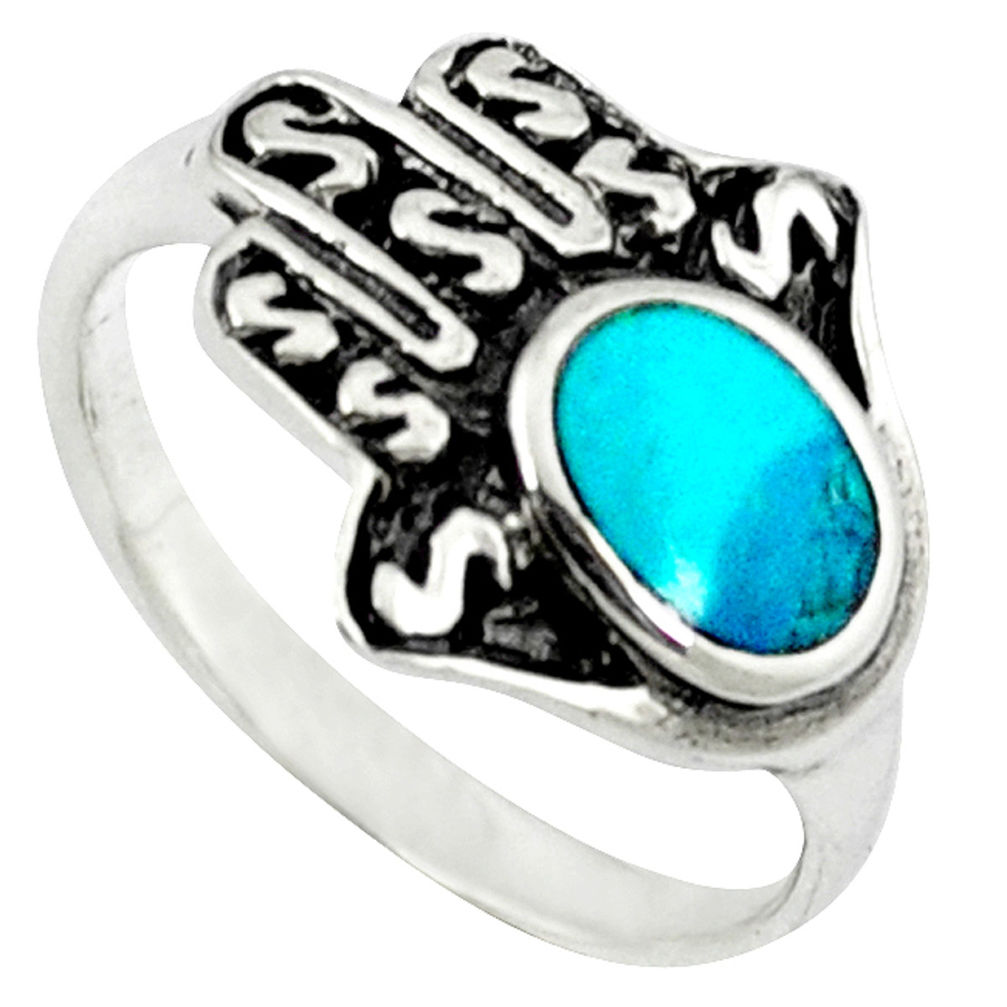 925 silver fine green turquoise hand of god hamsa ring jewelry size 6 c10716