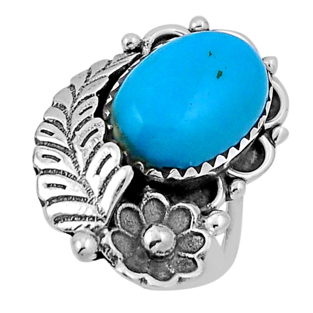 925 silver 6.54cts flower with leaf arizona mohave turquoise ring size 6 n33454
