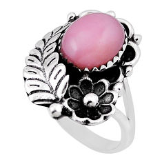 925 silver 3.96cts flower with leaf solitaire pink opal ring size 7.5 n34803