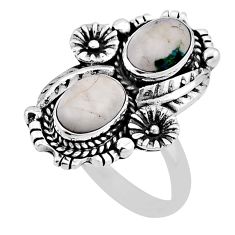 925 silver 4.08cts flower with leaf white howlite flower ring size 7.5 n33260