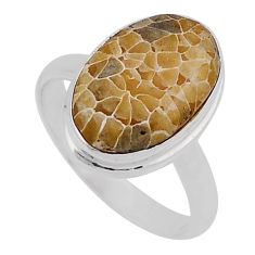 925 silver 6.26cts fossil coral (agatized) petoskey stone ring size 7 n38133