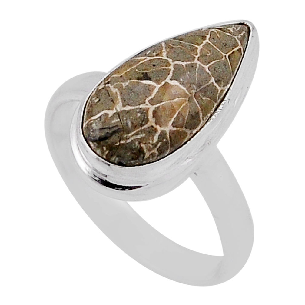 925 silver 5.94cts fossil coral (agatized) petoskey stone ring size 7 n38136
