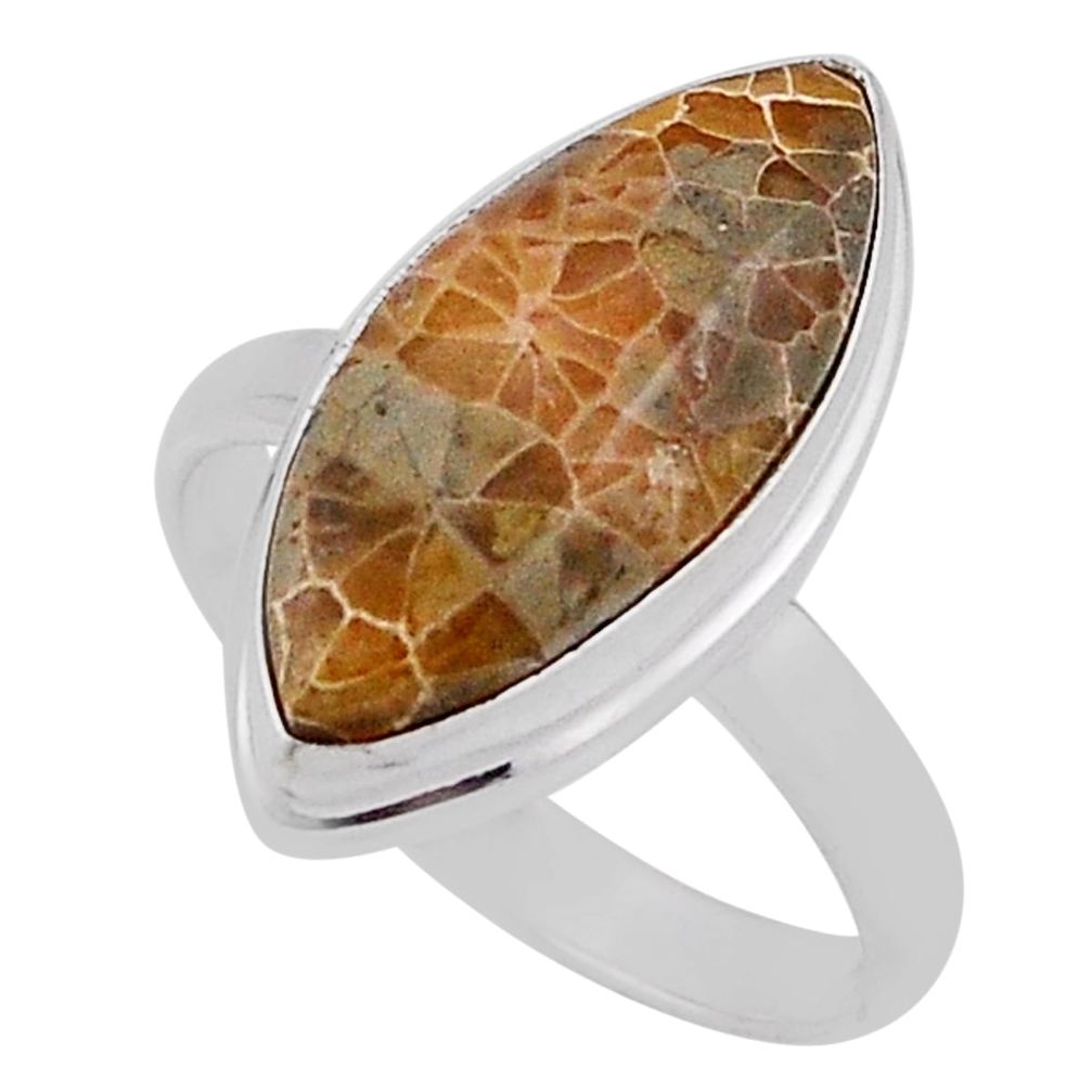 925 silver 8.42cts fossil coral (agatized) petoskey stone ring size 8 n38123