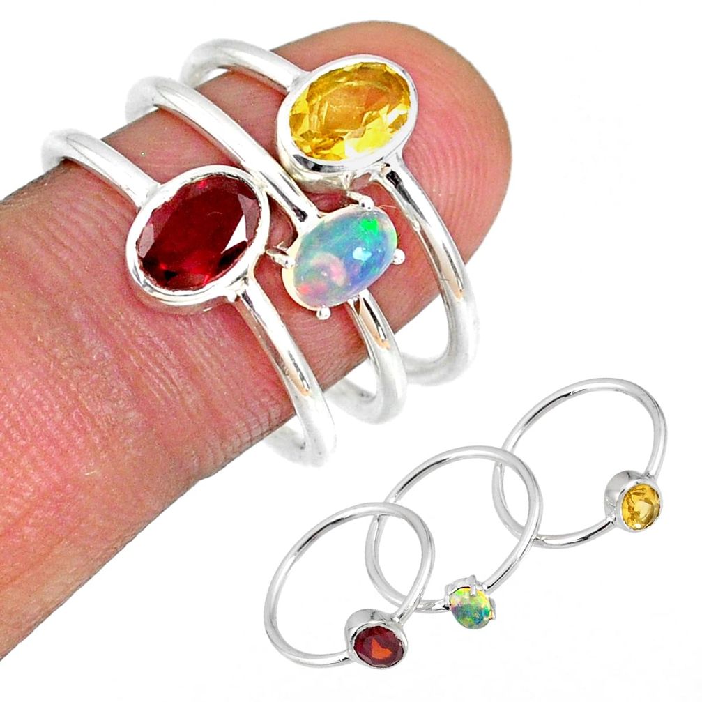 925 silver 3.42cts garnet ethiopian opal citrine stackable ring size 7 r59956