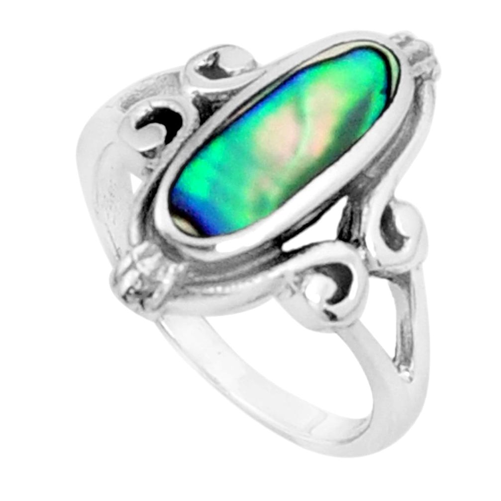 925 silver 4.25gms green abalone paua seashell ring jewelry size 5.5 c12278