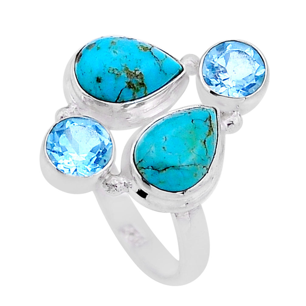 925 silver 5.64cts green arizona mohave turquoise pear topaz ring size 8 n53845