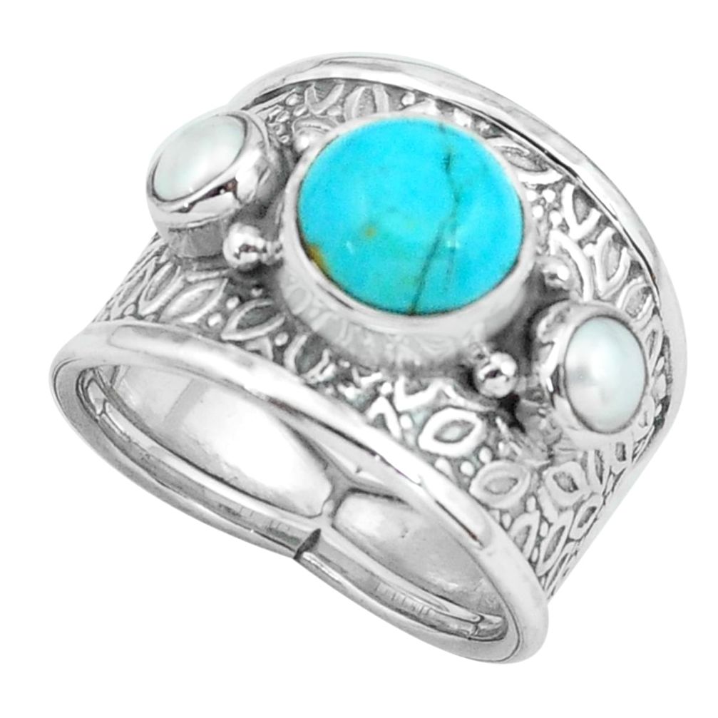 925 silver 5.01cts green arizona mohave turquoise pearl ring size 6.5 p68494