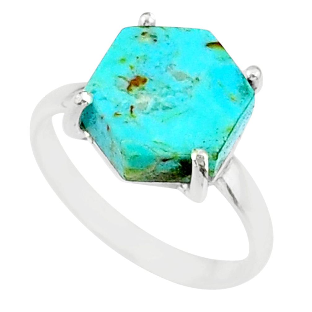 925 silver 4.11cts green arizona mohave turquoise solitaire ring size 6 r81909