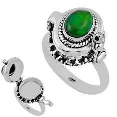 925 silver 2.26cts green copper turquoise oval poison box ring size 6.5 n31987