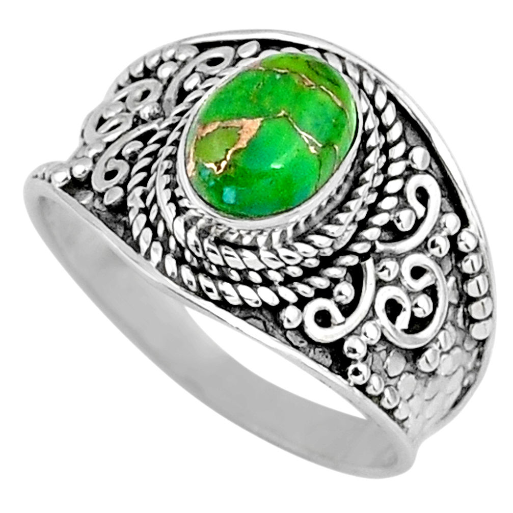 925 silver 2.05cts green copper turquoise round solitaire ring size 8 r58544