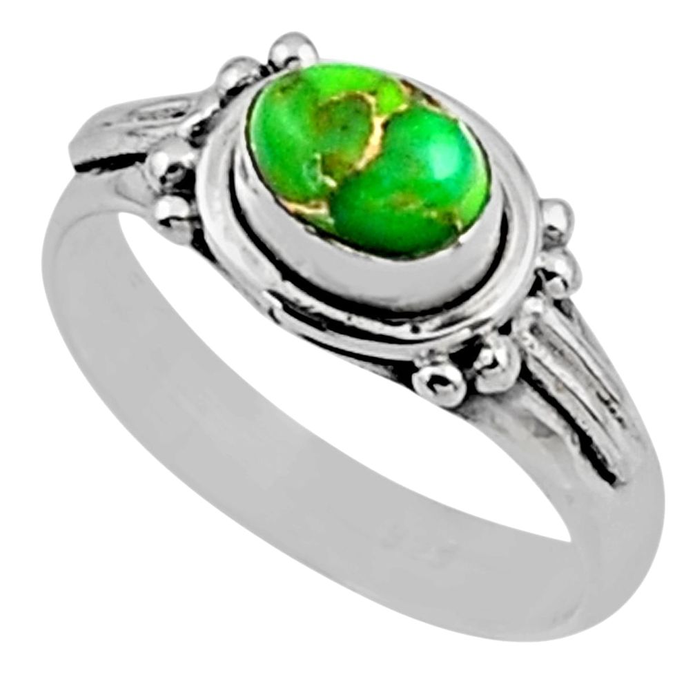 925 silver 1.30cts green copper turquoise solitaire ring jewelry size 7 r54408