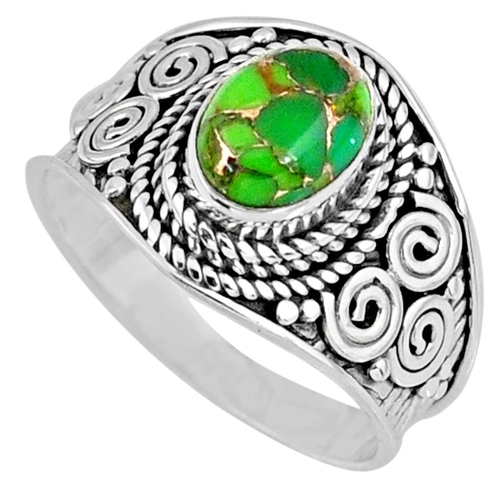 925 silver 2.08cts green copper turquoise solitaire ring jewelry size 7 r57924