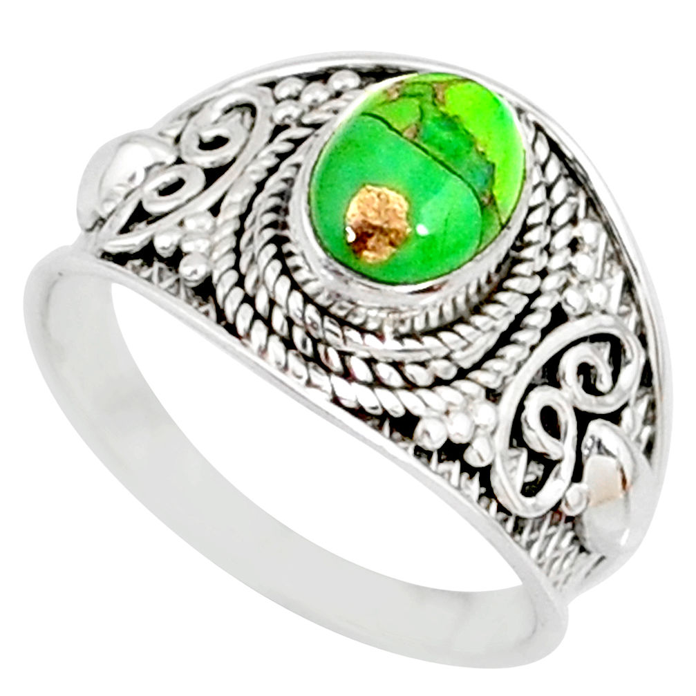 925 silver 1.99cts green copper turquoise solitaire handmade ring size 8 r81491